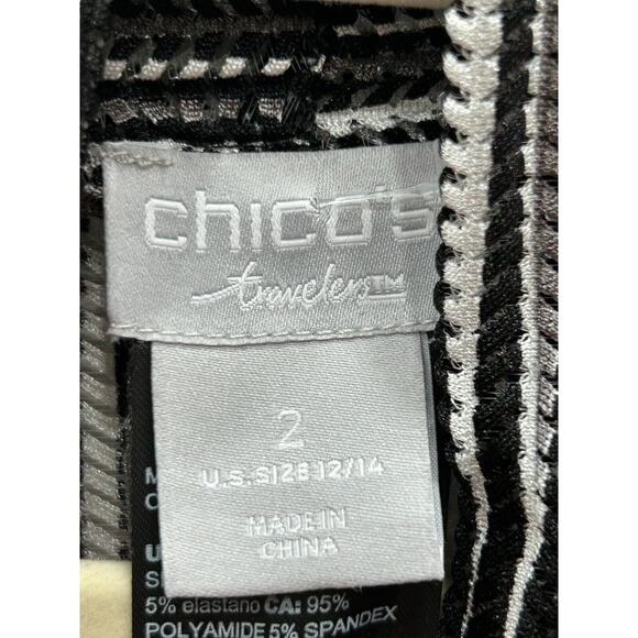 Chicos White & Black Travelers Wheat Mesh Open Front Cardigan Sweater Size 12/14 - Picture 7 of 9